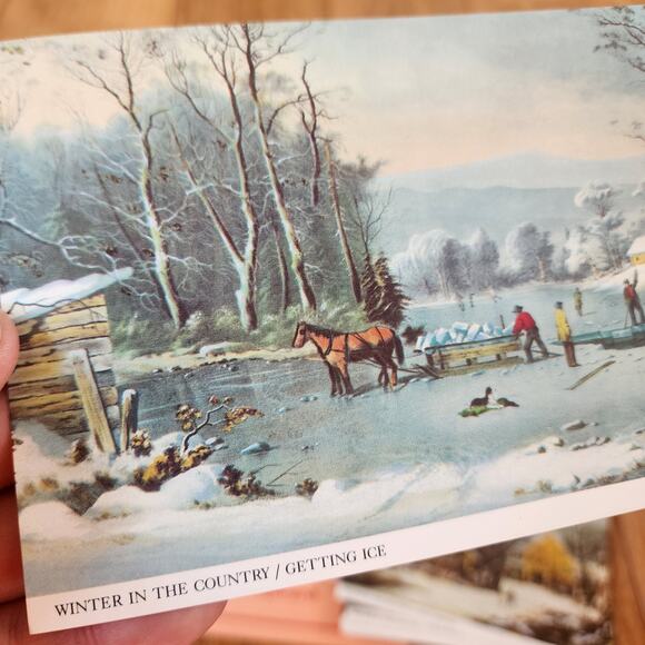 Vtg Currier and Ives Winter in the country scenes Christmas post cards set of 40 - Picture 2 of 9